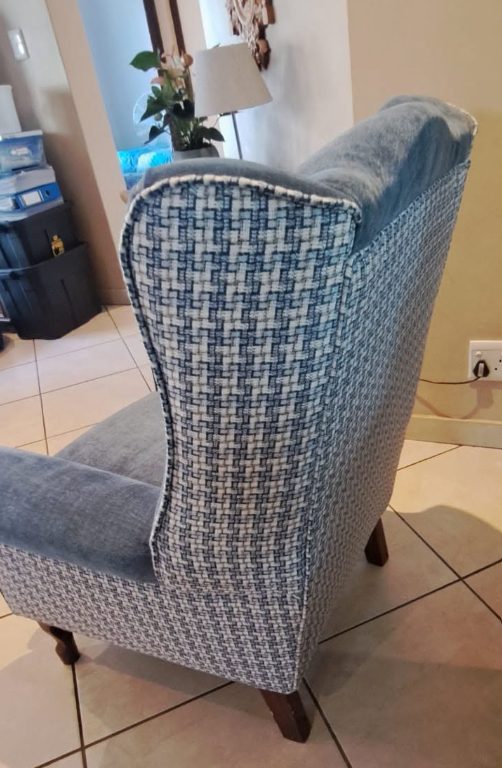 Houndstooth wingback chair, side profile